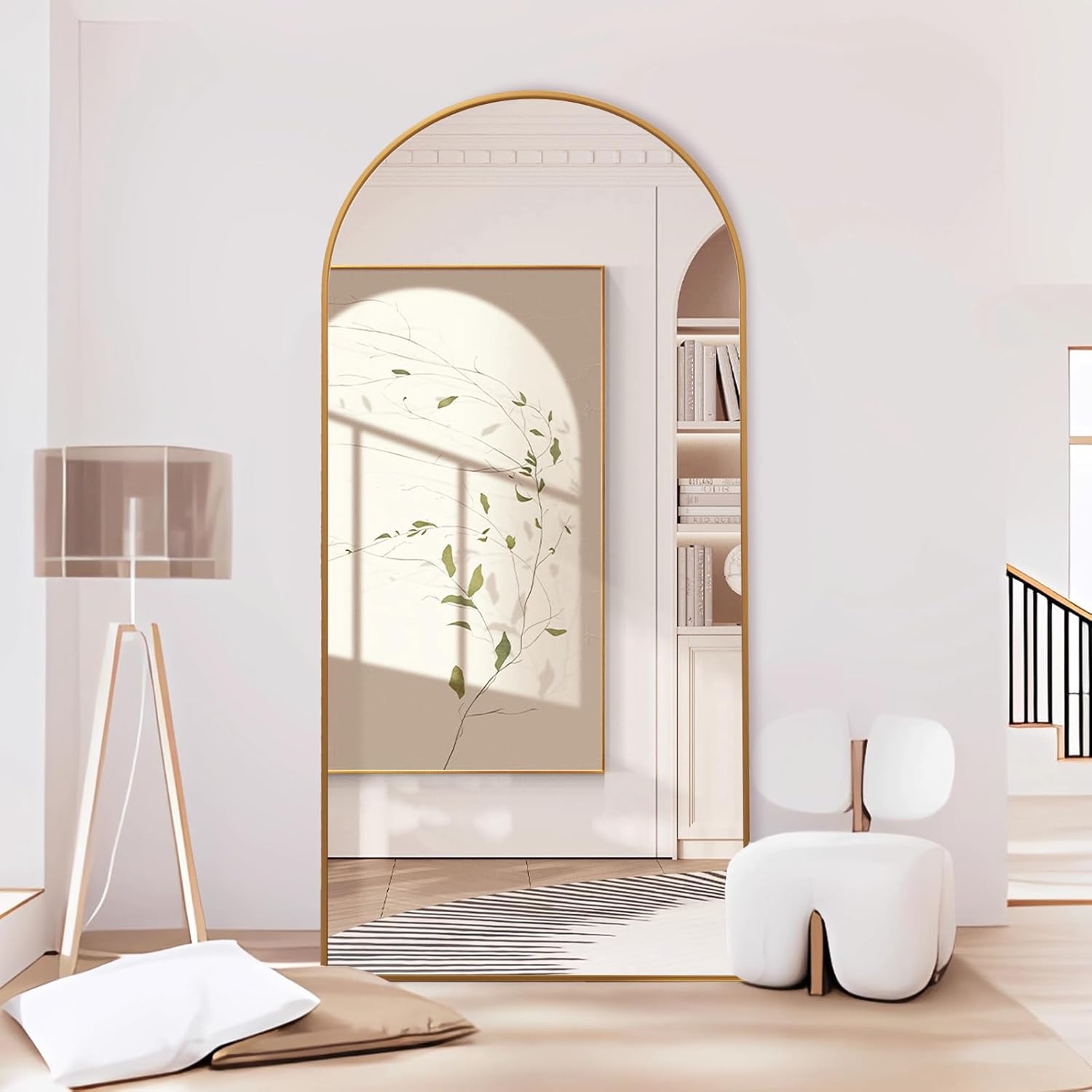 Arched Full Length Mirror, 71x32 Oversized Floor Mirror with Stand, Gold Mirror Full Length, Aluminum Full Body Dressing Mirrors with Arched-Top, Leaning for Living Room, Bedroom - Image 8