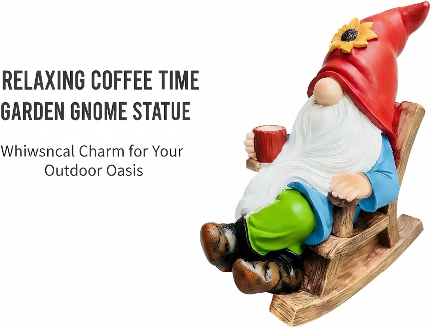 Outdoor Garden Gnome Statue Decoration- Funny drinking coffee Gnome Figurine Ornament for Indoor Outdoor Home Patio Yard Lawn - Lucky Gnome Unique Mom Birthday Gifts - Best Garden Gifts for Day