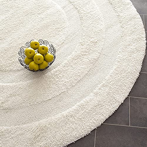 Image of Rectangular Box Round Shaggy Carpet for Living Room, Bedroom, High Low Design Finish Microfiber 1.8 Inch Pile High, 8x8 Feet Cream|Cream Color