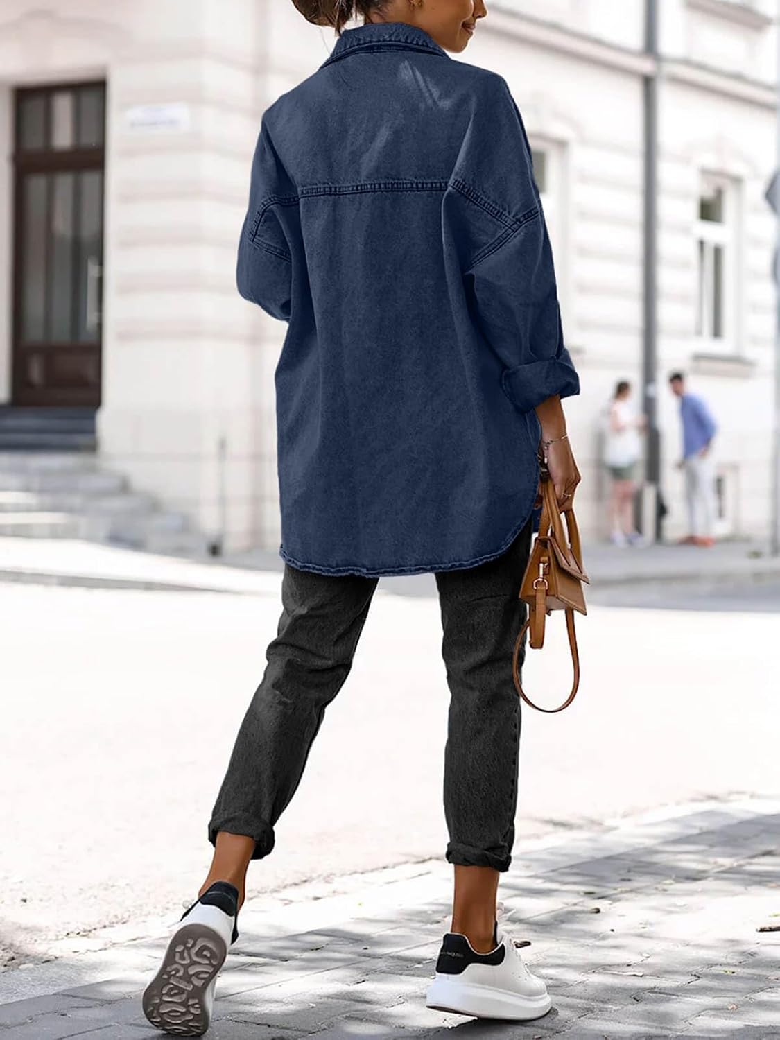 Saodimallsu Women's Oversized Denim Jackets Casual Button Down Long Boyfriend Jean Coats with Pockets - Image 5