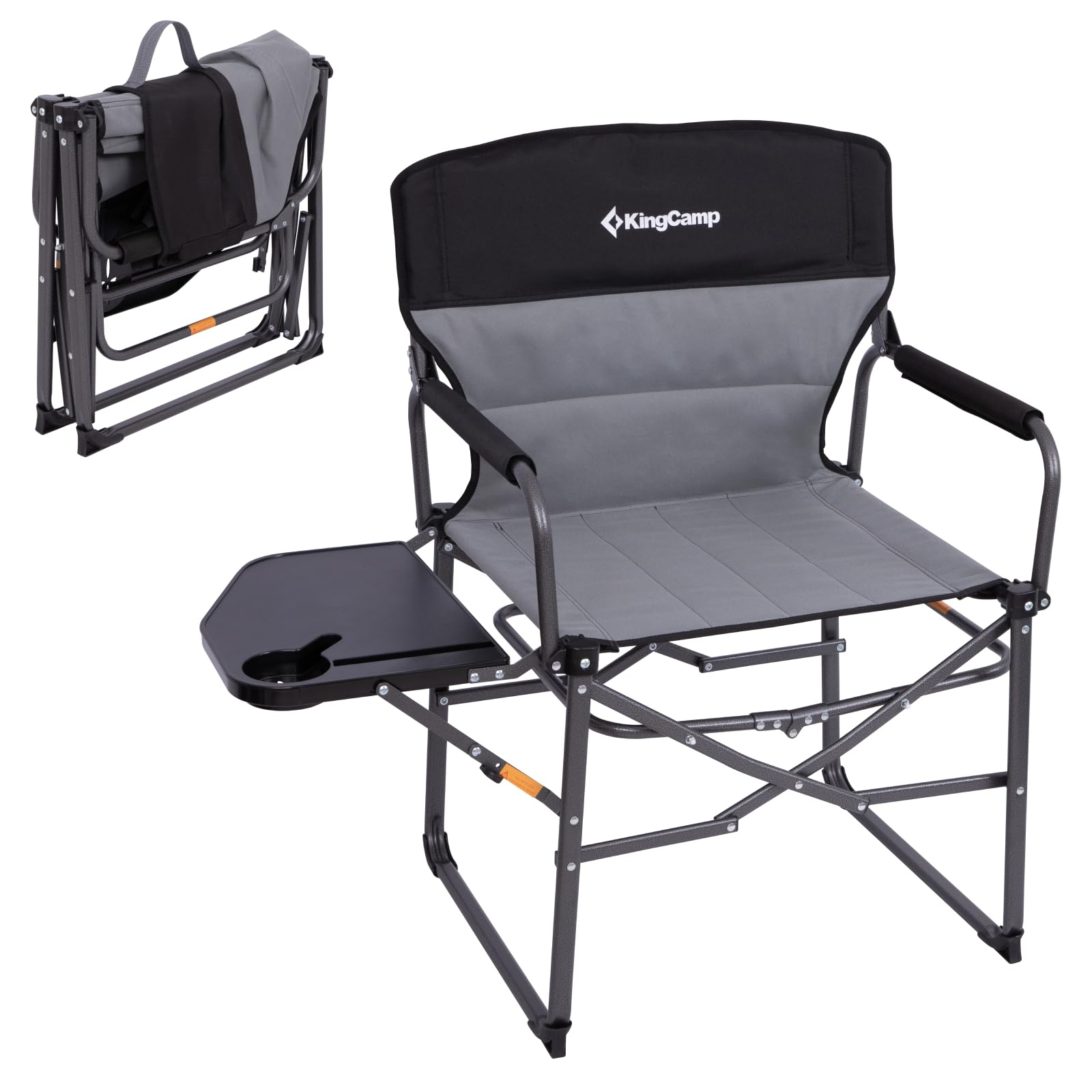 KingCamp Folding Directors Chairs for Adults 200 kg, Compact Heavy Duty Camping Chair with Side Table, Comfy Portable Camping Director Chair for Heavy People, Padded Armrest, for Garden Fishing