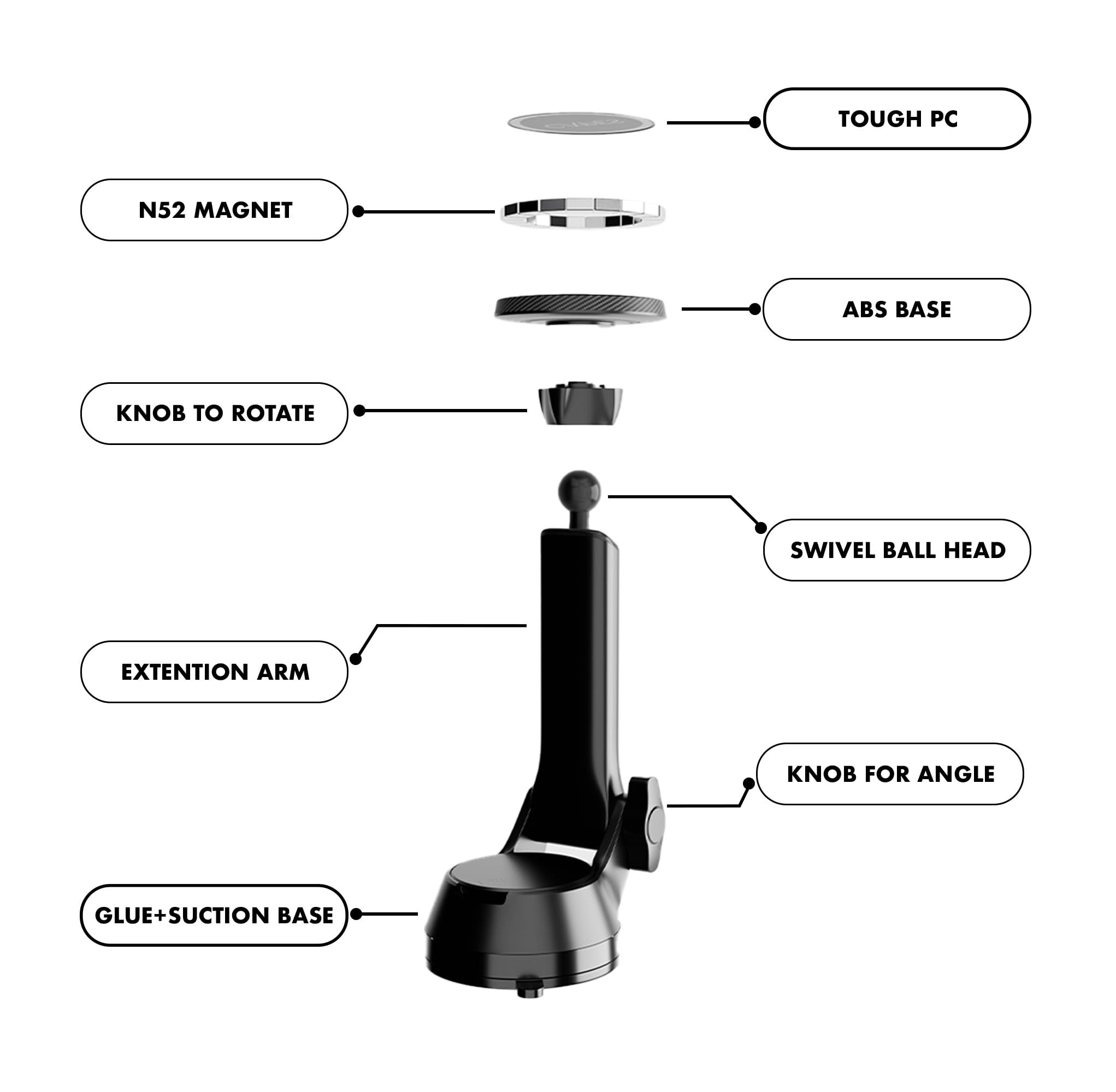 Capes Maglock Support de téléphone magnétique pour tableau de bord et pare-brise compatible avec le support de voiture MagSafe, pour iPhone 16/15/14/13/12 avec support réglable, aimants puissants et