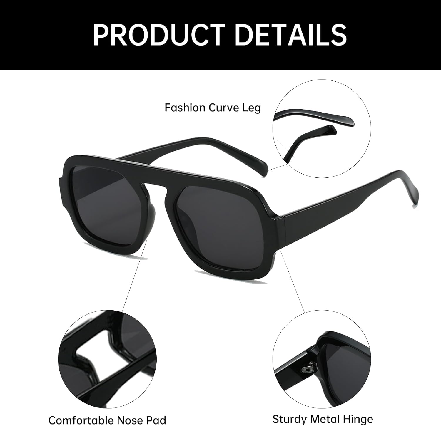 YAMEIZE Square Pilot Sunglasses for Women - Men Trendy Retro 70s Sunglasses Classical Flat Top Sun Glasses Outdoor - Image 3