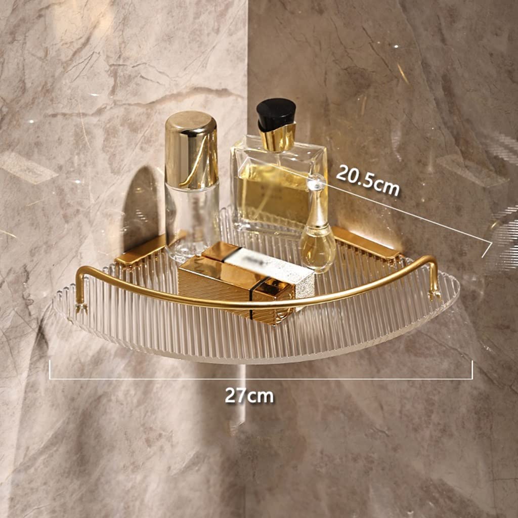 Estante de ducha de esquina de acrílico para baño, estante de almacenamiento triangular montado en la pared con estante para toallas, soporte para botellas de condimentos y diseño transparente para