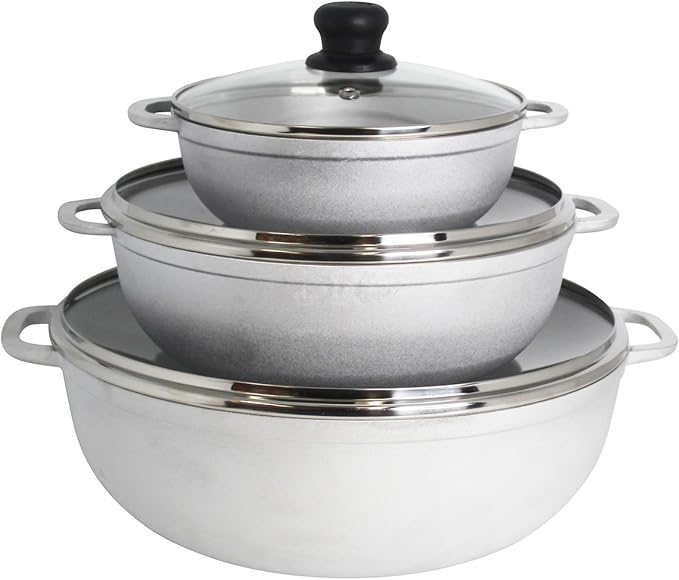IMUSA 1.5/3.5/7.0qt Cast aluminum Caldero 3pc Set with Glass Lid - 18/24/30cm
