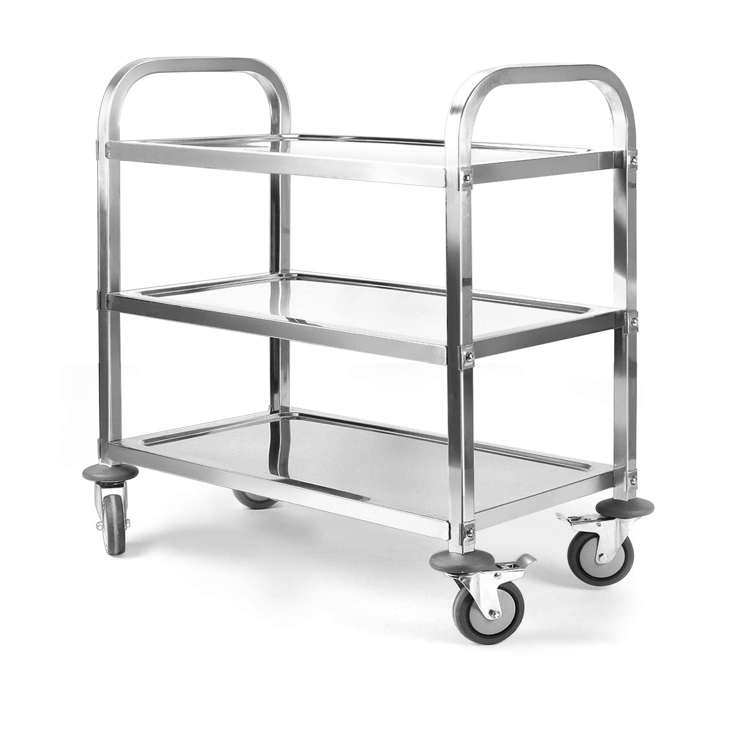 tonchean Extra Large 3 Tier Stainless Steel Cart 37.4 x 19.7 x 37.4 Inch Kitchen Trolley Cart Serving Cart Kitchen Utility Rolling Cart Service Catering Storage Cart with Locking Wheels