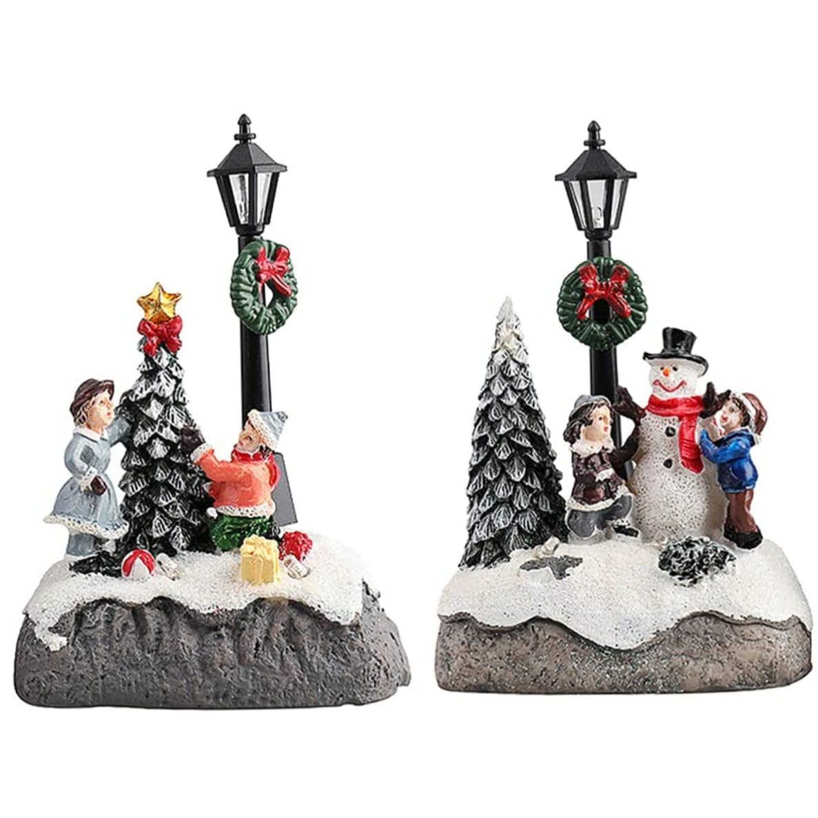 Gcroet Christmas Village Houses Christmas Table Ornaments Resin Xmas Scene House Town Decor for Party Favors (Without Battery)