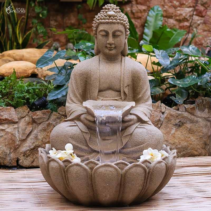 Resin Buddha Statue Decorative Water Fountains For Outdoor Living Room,Office,Garden Table Top Waterfall Indoor Home Decor (Biege)