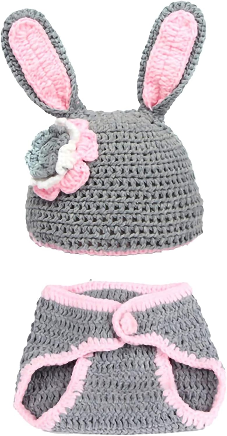 卓出 新生児おくるみ毛布赤ちゃん写真衣装かぎ針編みニットウサギ帽子ショーツ女の赤ちゃんのための写真の小道具