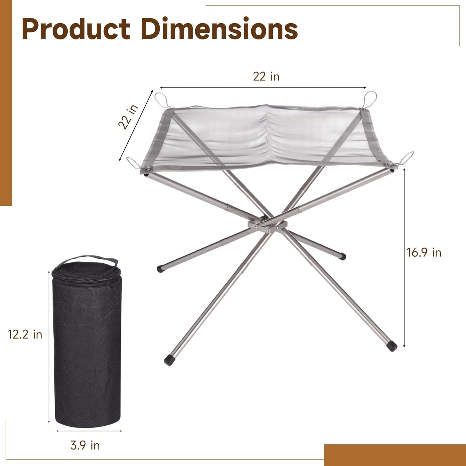 Portable Outdoor Fire Pit 22 Inch Foldable Stainless Mesh Fire Pit, Collapsible Camping Fire Pit Fireplace for Outside Camping, Backyard, Patio, Garden Holds 26lbs FireWood Burning