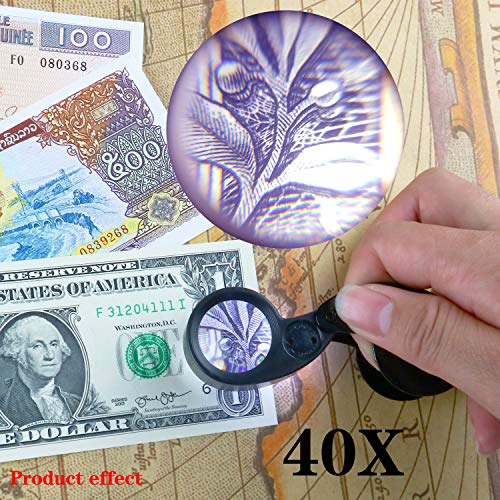 Beileshi 40X Magnification Loupe Jewelry Magnifier Folding Glass Lens + Full Metal Magnifying Loop Led Magnifier (Black) #TOP1