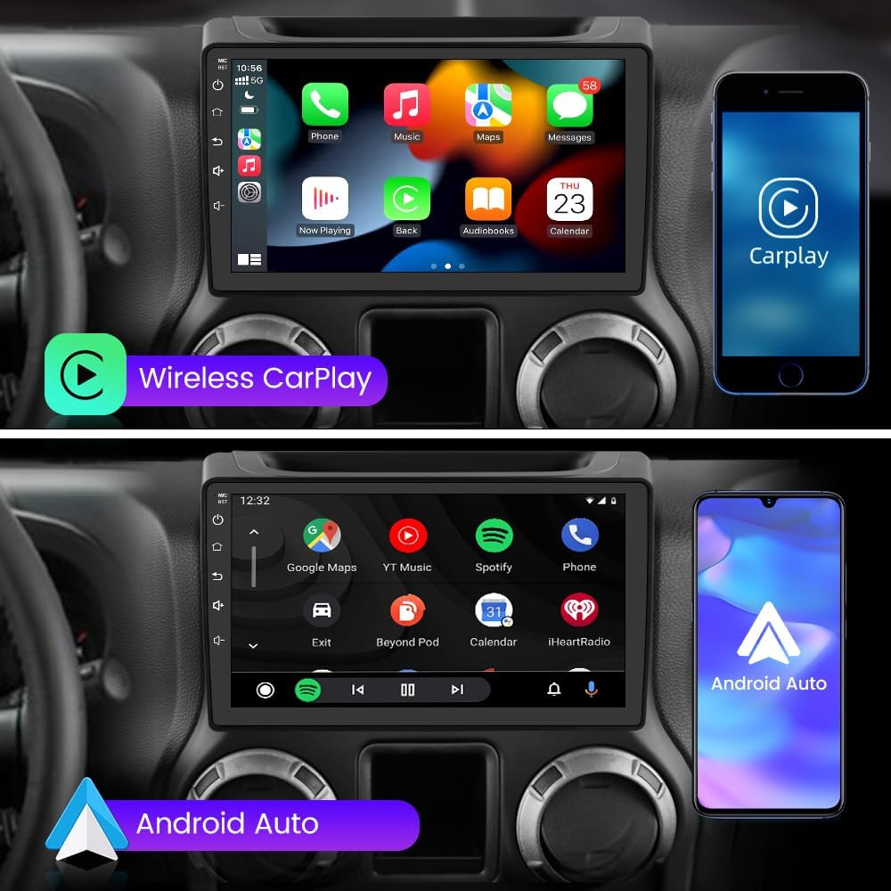 Wireless CarPlay and Android Auto interfaces on car radio