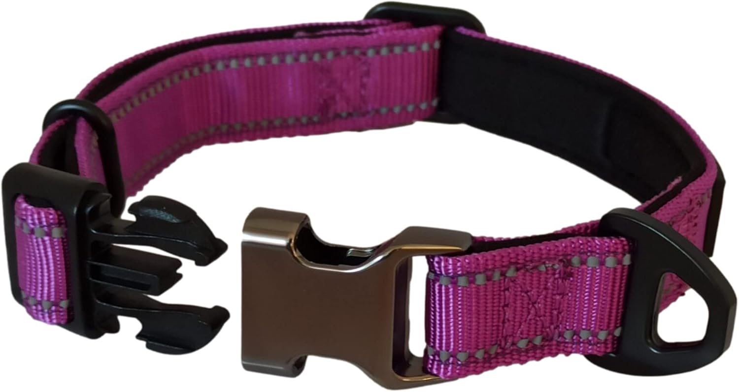 Purple Dog Collar Small Dogs - Strong Reflective Adjustable Padded Dogs Collars - Metal Buckle Aluminium V-ring Dog Safety - Image 3