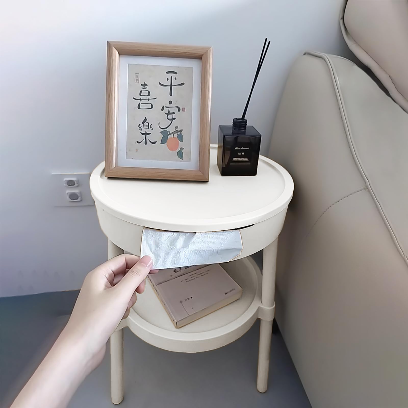 【新品】コンパクトな飾り棚 テーブル クリームホワイト Amazon｜サイドテーブル クリームカラー ティッシュボックス内蔵
