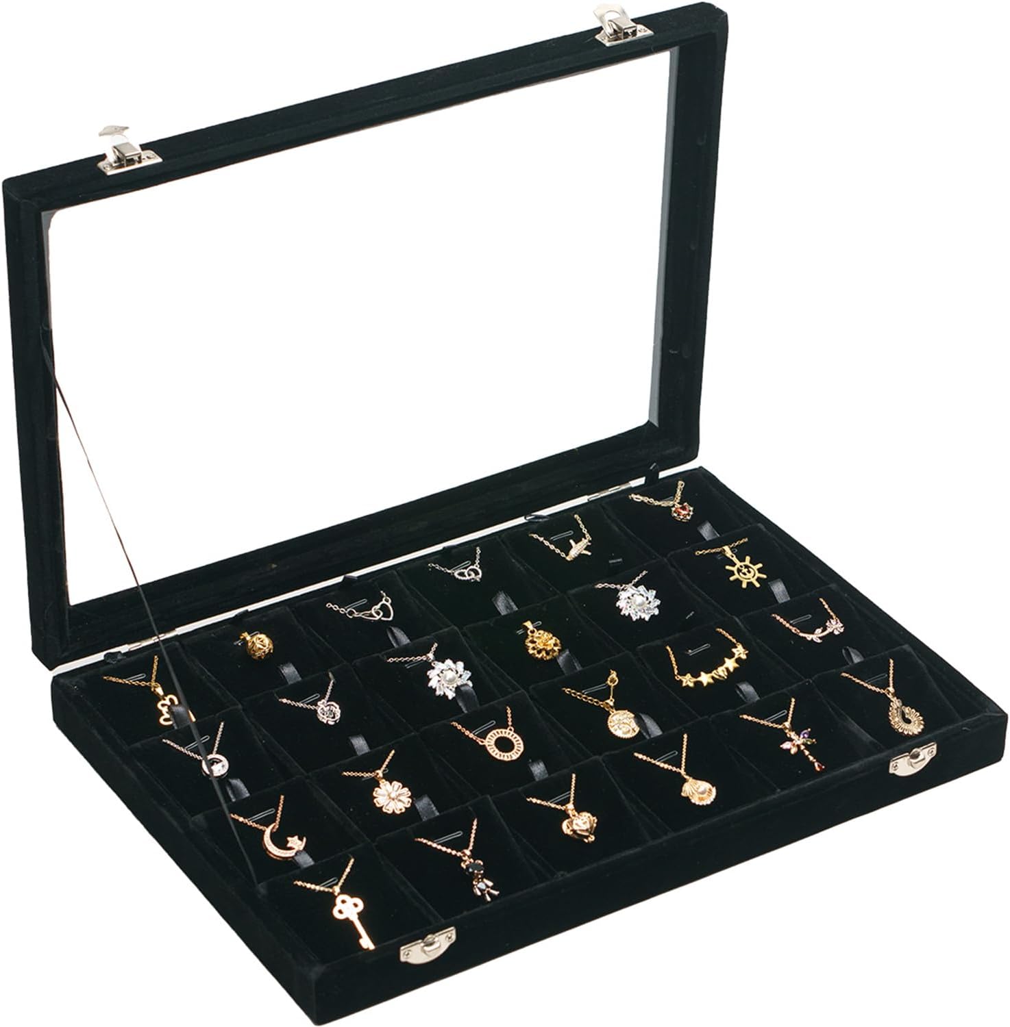 Jewelry Box Necklace Organizer Tray (Black) Necklace Display Case for Storage Jewelry Necklaces Display Stand 24 Slot Pendant Holder for Women