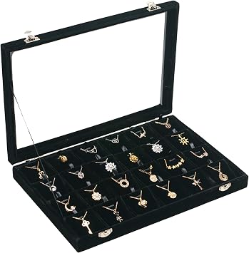 Jewelry Box Necklace Organizer Tray Black Necklace Display Case for Storage Jewelry Necklaces Display Stand 24 Slot Pendant Holder for Women