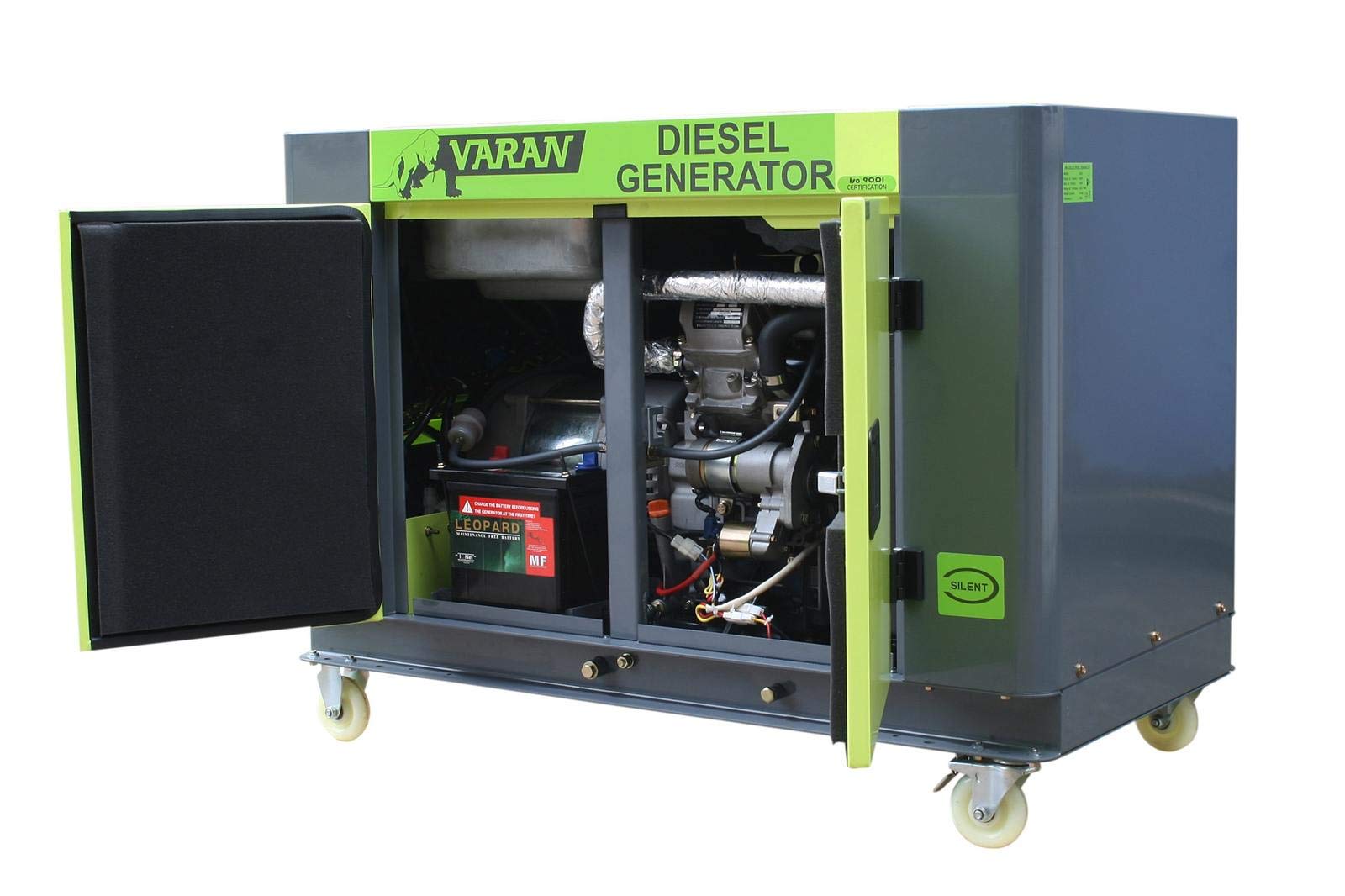 Varan Motors 92693 - Generador eléctrico diésel (silencioso, 10 kVA, 400 V, 230 V, 12 V, refrigerado por Agua)