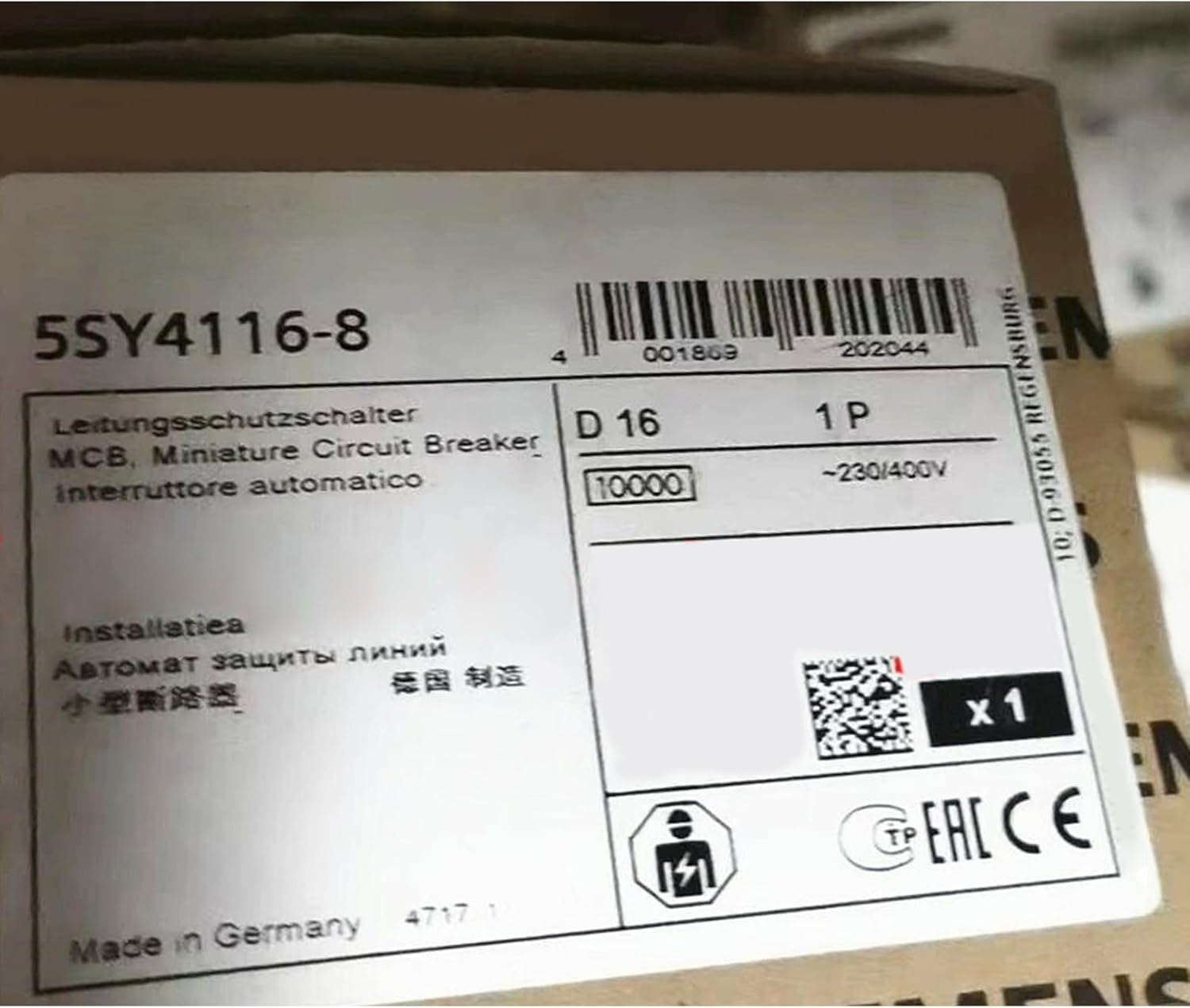Disjoncteur 5SY4116-8 Siemens original scellé en boîte pour protection de circuit