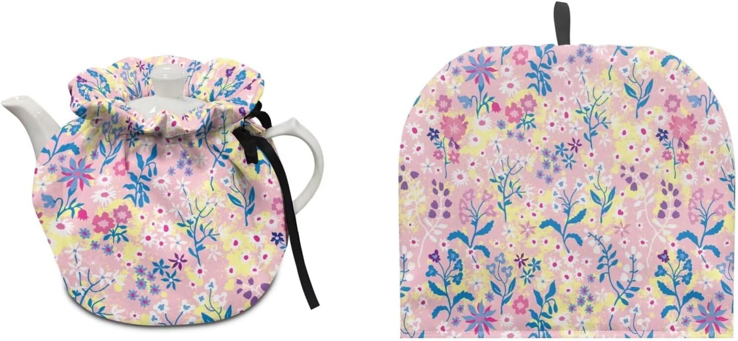 Tea Cozy for Teapot, Set of 2 Heat Resistant Kettle Dust Cover, Thermal Insulation Breakfast Warmer Home Kitchen Decor, Pink Floral