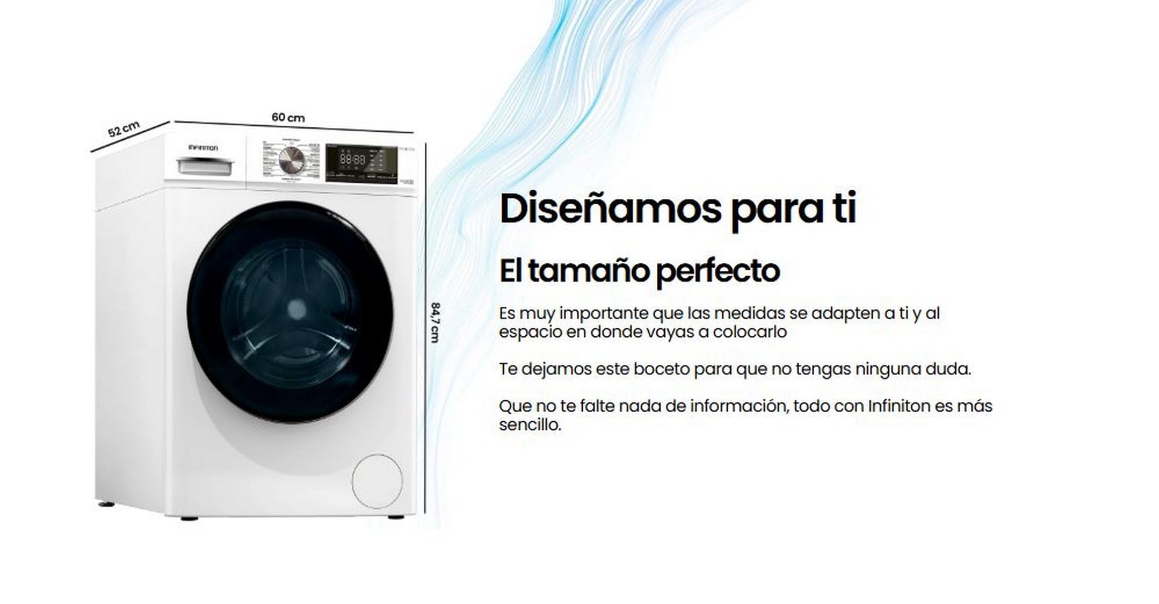 LAVADORA INFINITON WM-S84ABN, 8 KG, 1400 rpm, A, INVERTER, Cesto de acero inoxidable, Silent Mode, 15 Programas, Carga Frontal (Blanco || WM-S84ABN)