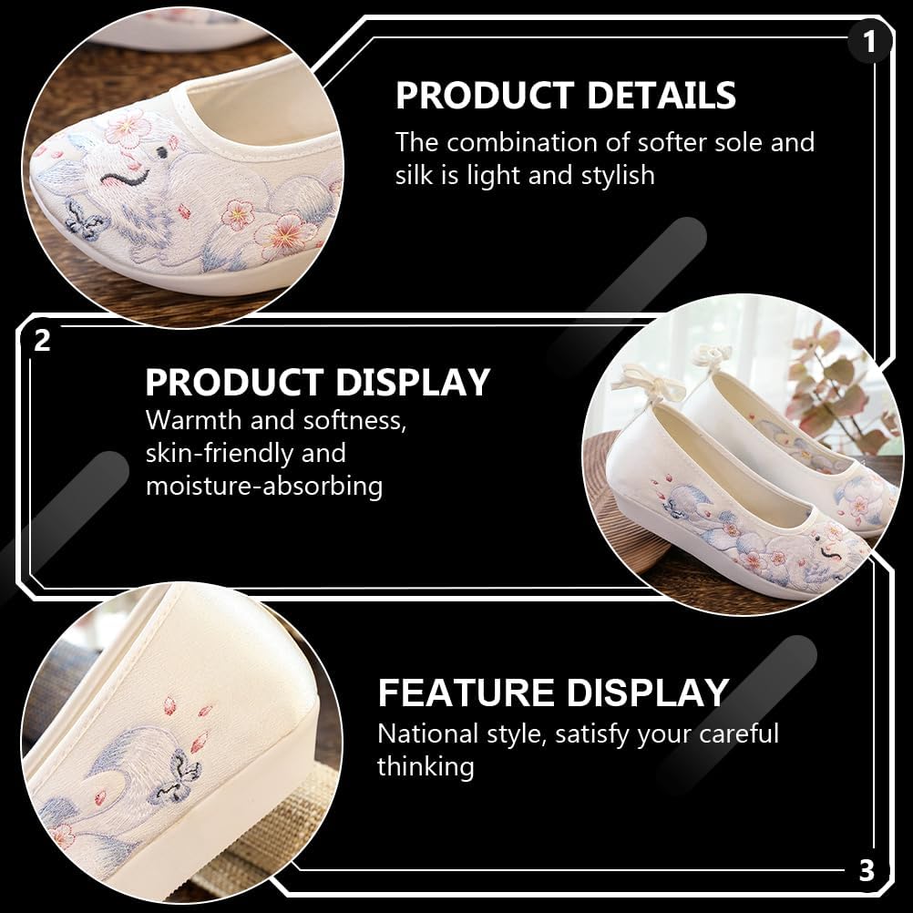 Holibanna Hanfu Embroidered Shoes Performance Shoes Dance Silk Cloth Chinese Retro Christmas New Year Costume White