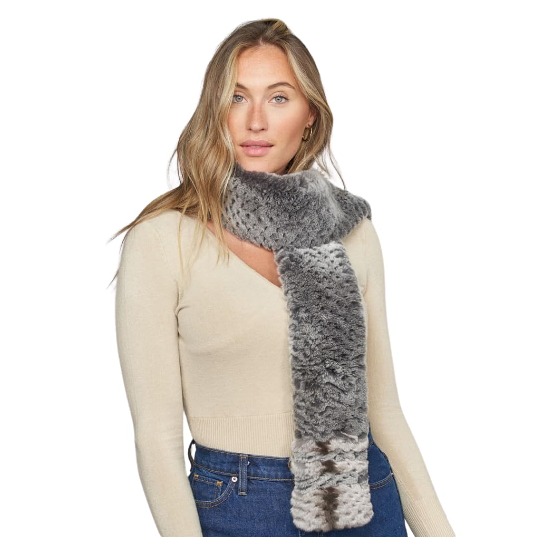 Cooper Rex Rabbit Scarf in Black frost with Chinchilla Print Ends