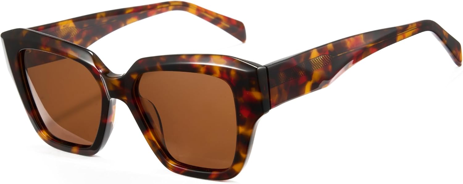Cyxus Polarized Square Sunglasses Acetate Frame UV400 Protection Trendy Shades Women Men P1225
