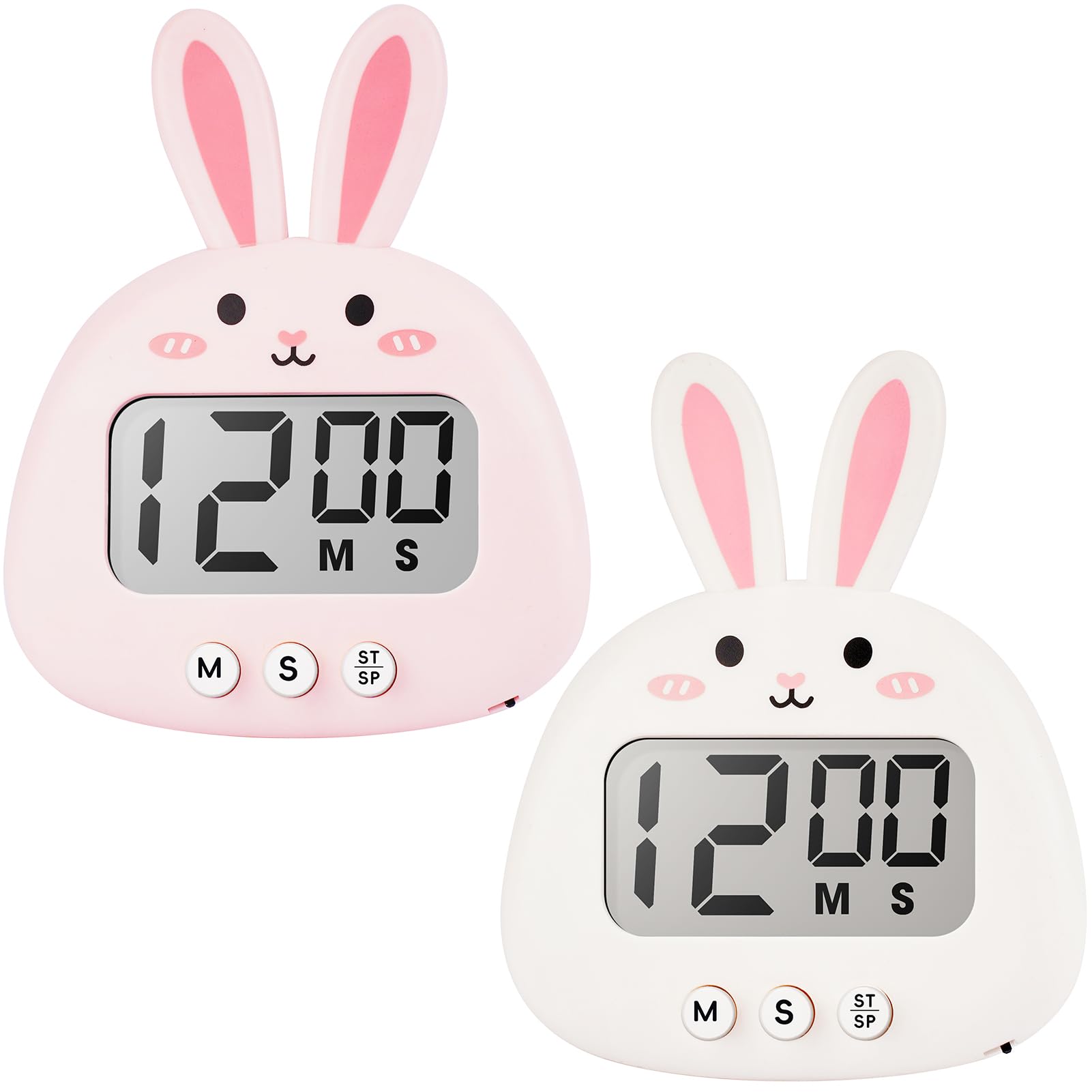 EasYoung 2-Pack Rabbit Timer, Digital Timer for Kids, for Kitchen Cooking, Big Digits Loud Alarm Magnetic Backing Stand Cooking Timers for Baking
