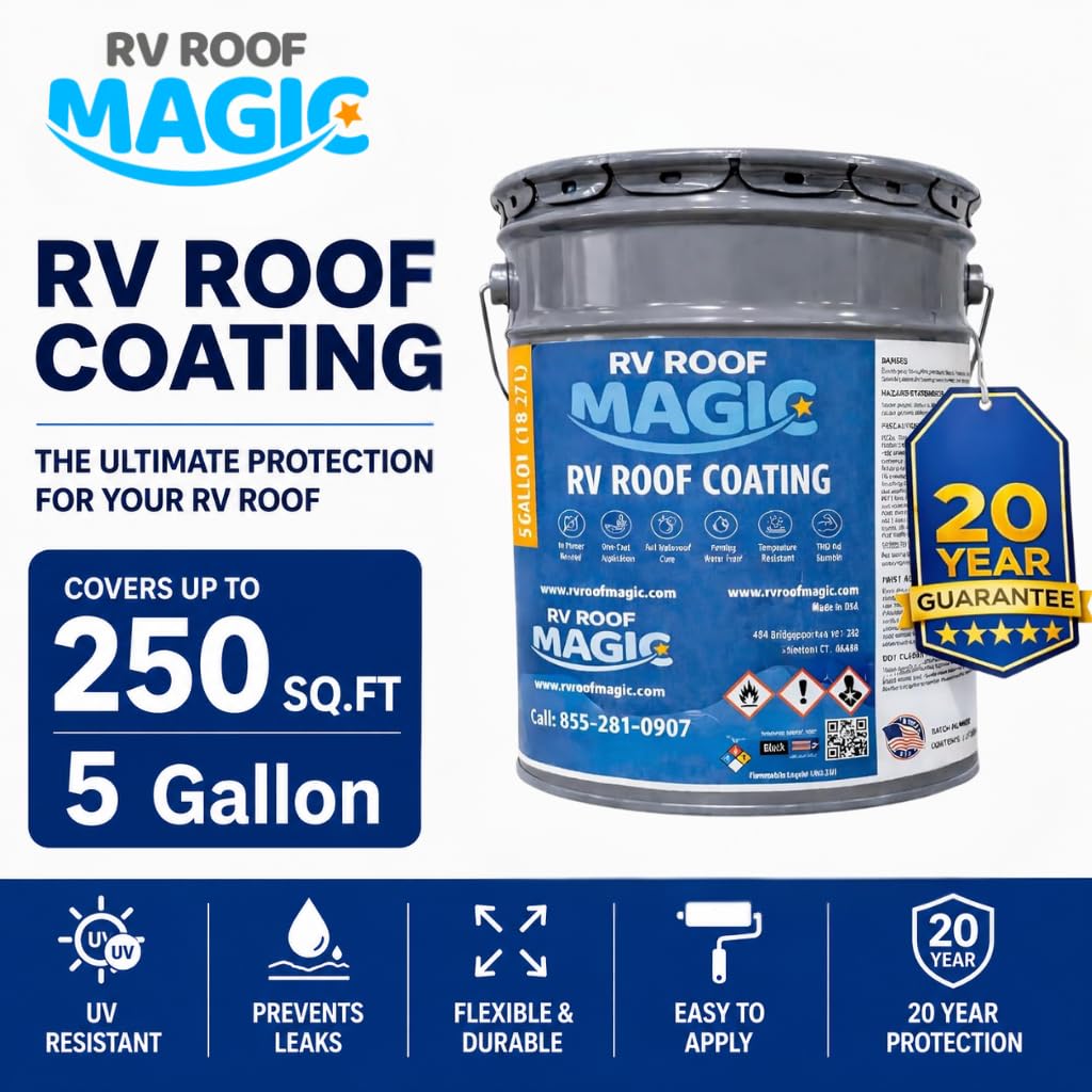 Best RV Roof Coating to Protect Your Roof from Water Leaks|Apply On All Type of Roof|One Coat Application - No Primer Need - UV Resistant | Perfect for RV Roof Repair | 5 Gallon Pail