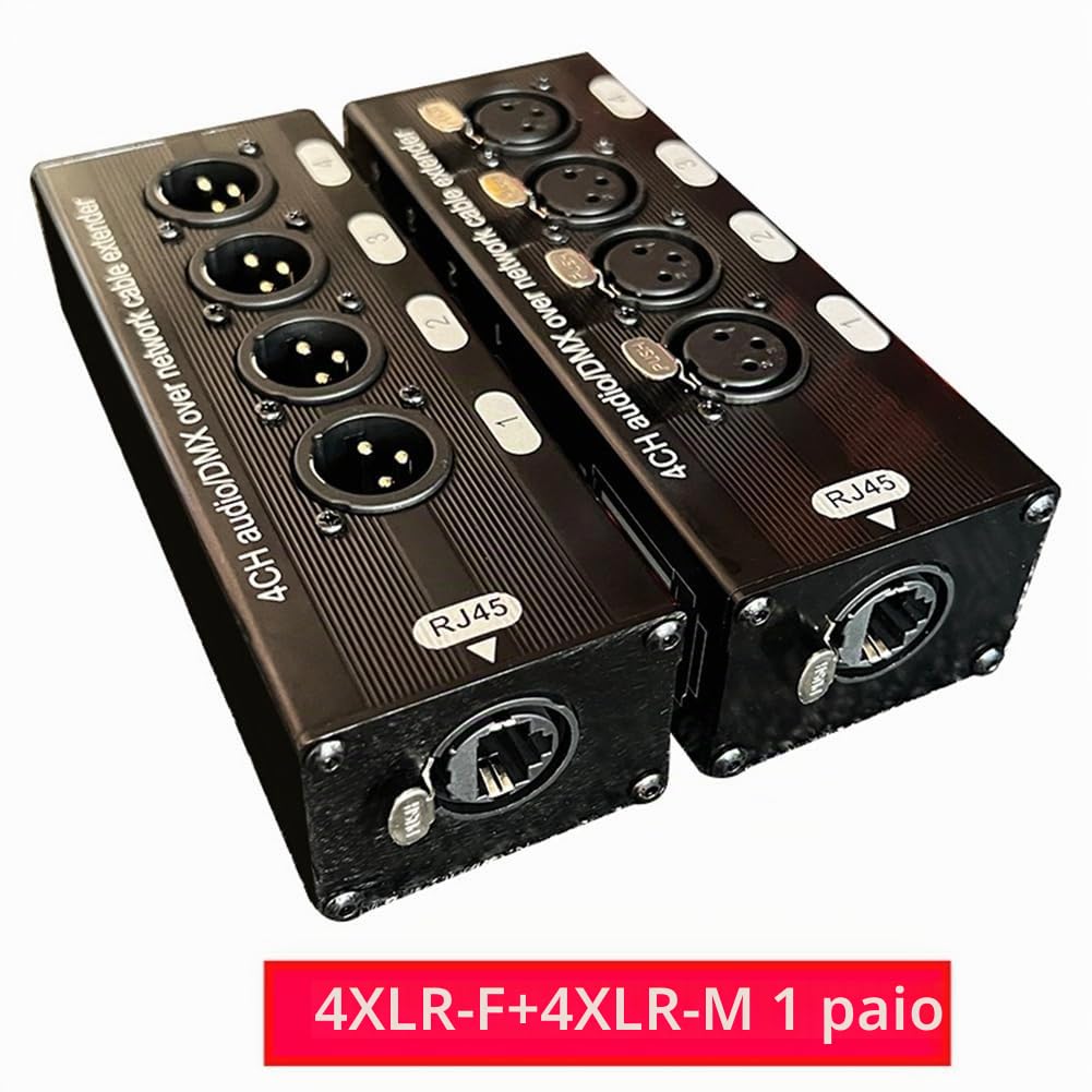 1 paio di prolunghe per cavi di rete e audio XLR a 3 e 4 canali, Adattatore XLR, Estensore di segnale di rete DMX512 1 + 1 femmina