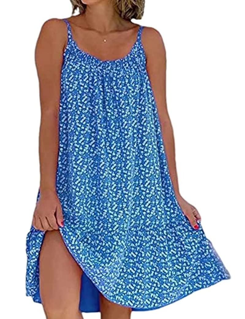 Yeenily Vestido Mujer Sin Mangas Tirantes Vestido de Playa Flores Casual Suelto Vestidos Elegante Verano Vestido