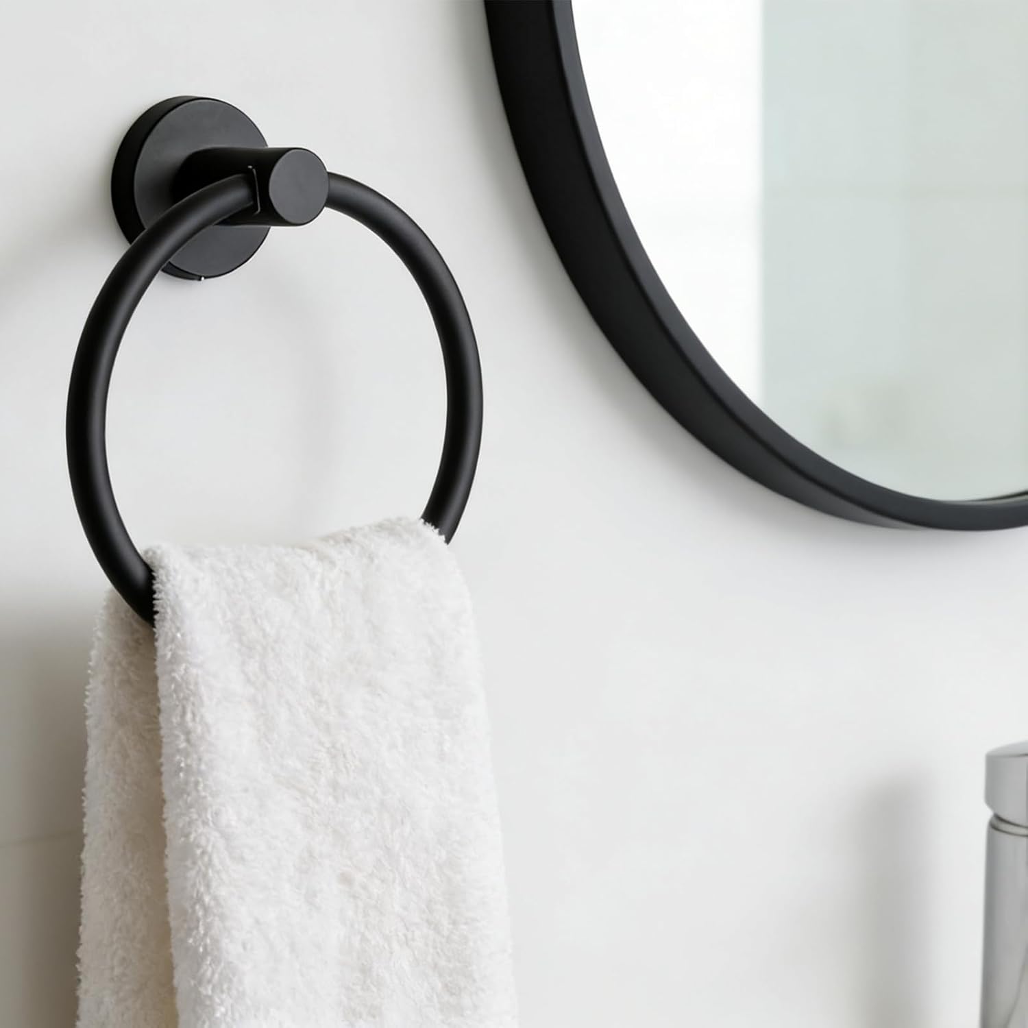YIGUANIN Matte Black Towel Ring Stainless Steel Wall Mounted Hand Towel Holder Heavy Duty Towel Hanger for Bathroom