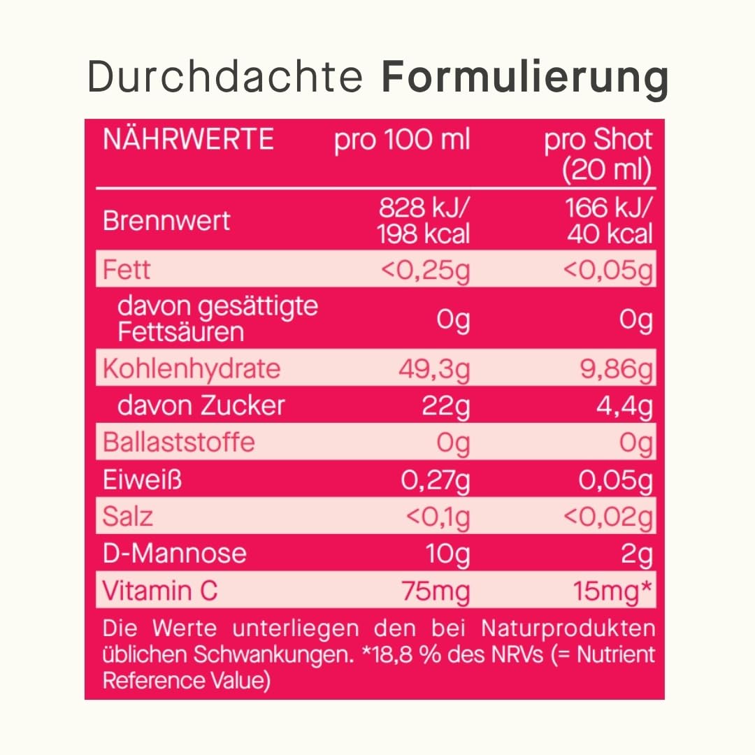 Hochdosiertes Cranberry-Konzentrat + 2.000 mg D-Mannose & 75 mg Vitamin C, praktisch dosiert, vegan & ohne Zuckerzusatz, zur zuverlässigen Unterstützung bei Blasenentzündungen – 9 Sachets à 20ml