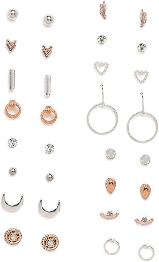 Zaveri Pearls Combo Of 16 Pairs Of Silver & Gold Tone Contemporary Stud Earrings For Women-ZPFK18583
