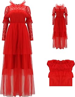Lydia Deetz Costume Red Wedding Dress 80s Prom Tulle Dress for Women Dead Bride Halloween Gothic Costumes XL