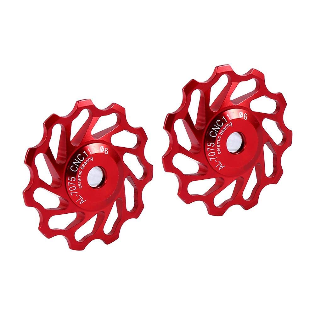 Elprico Ruota Fantino per Bici, 2 Pezzi puleggia in Ceramica puleggia in Lega di Alluminio Guida deragliatore Posteriore Accessorio per Bici (11T-Rosso)