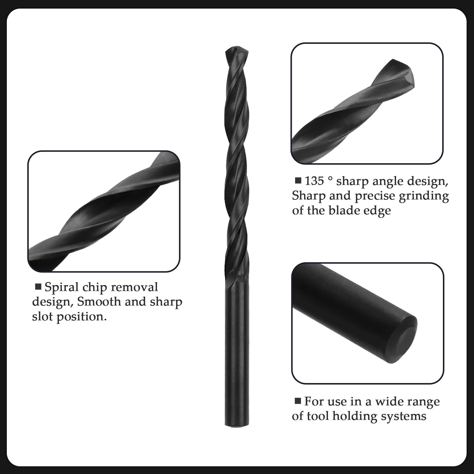 Juego de brocas de cobalto, 13 piezas de acero de alta velocidad, negro, adecuadas para metal, madera y plástico, tamaño de 1,5 mm a 6,5 mm