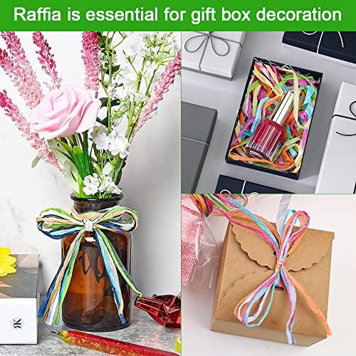 JUNMEIDO 4 Rolls Colored Raffia Paper Ribbon Natural Raffia Paper Craft Ribbon Raffia Twisted Raffia Cord String for Gift Wrapping DIY Crafts