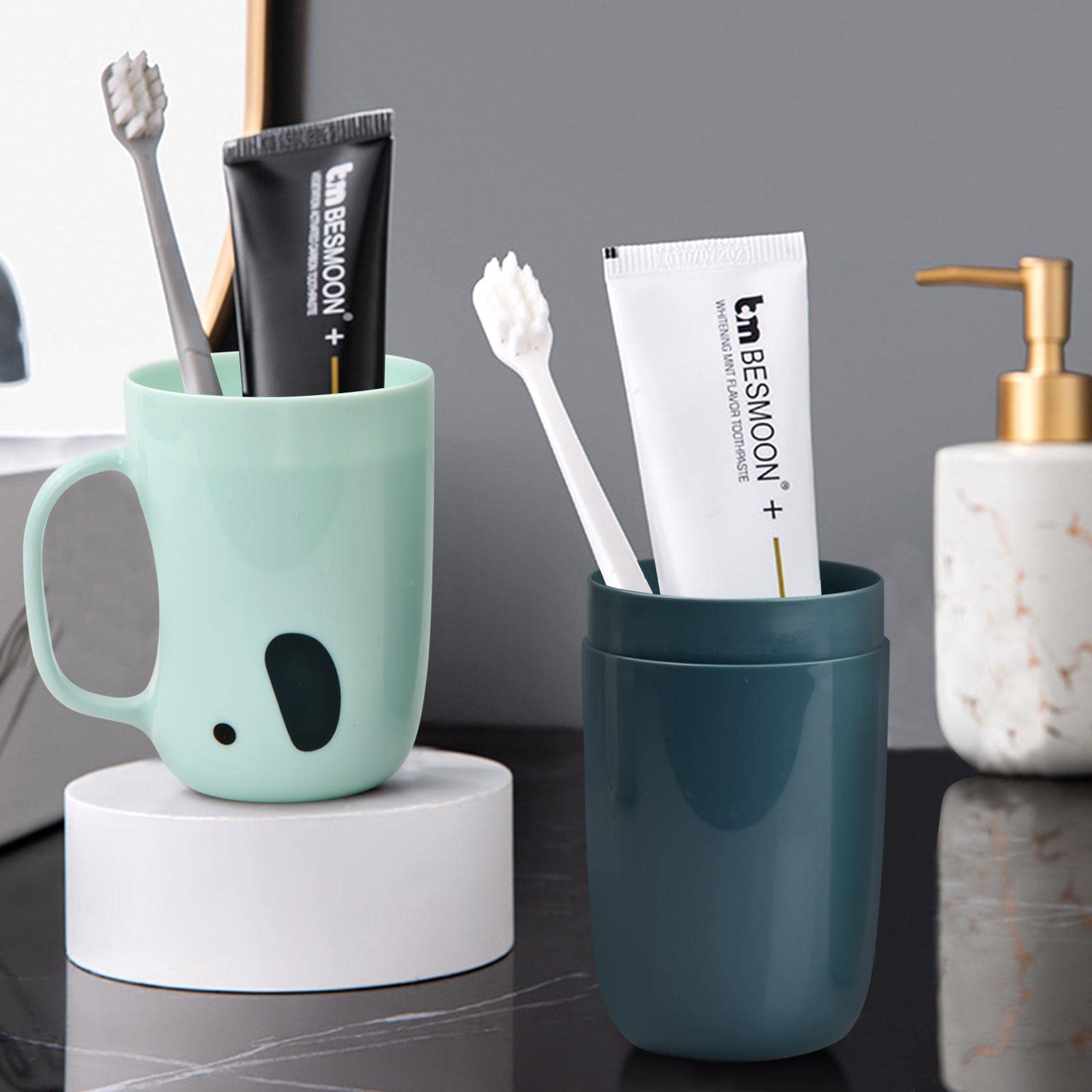 Dokeno Scatola spazzolino da denti, 2 pezzi tazza di spazzolino da denti da viaggio con manico, bicchiere di lavaggio portatile per bambini, organizer per spazzolino da denti, adatto per campeggio