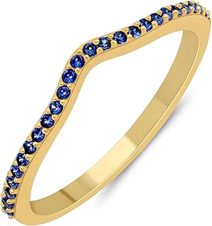 18K Yellow Gold Plated Created Emerald Ruby Sapphire & Simulated Diamond Stone Stackable Ring Wishbone Chevron Half-Eternity Bands For Women - Gifts for Her