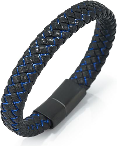 Bracciale In Pelle Trecciata Per Ragazzi - Chiusura Magnetica, Titanio, Taglia Regolabile 18-19.5 Cm - Foto 8