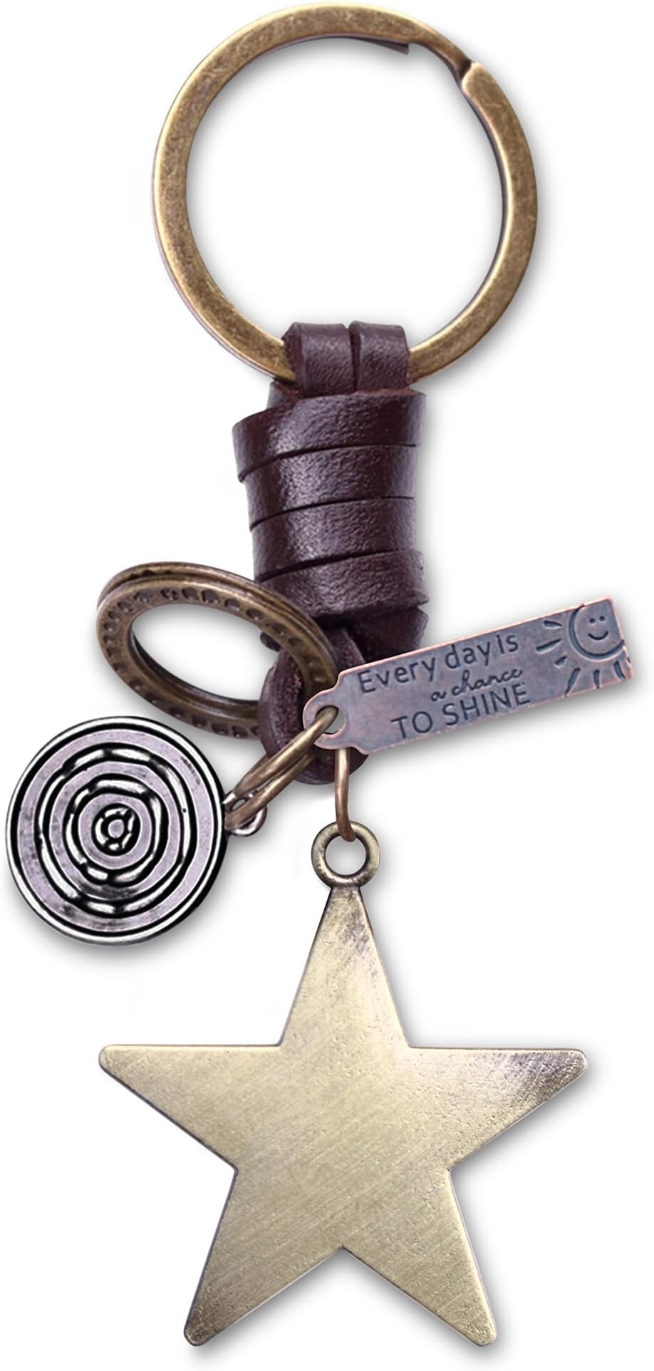 AuPra Star Keyring Gift for Women & Men | Handmade Leather Lucky Key Ring | Vintage Charm for Home, Car & Door Keys | Good Luck Keychain Present for Her & Him