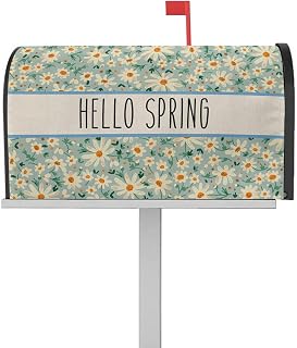 Spring Mailbox Cover Magnetic Mailbox Wraps, Hello Spring Watercolor Hand Drawn White Daisy Flowers Mailbox Covers Large Size 21x25.5 Inch Mail Wrap Post Letter Box Decoration for Outdoor Gardern Yard
