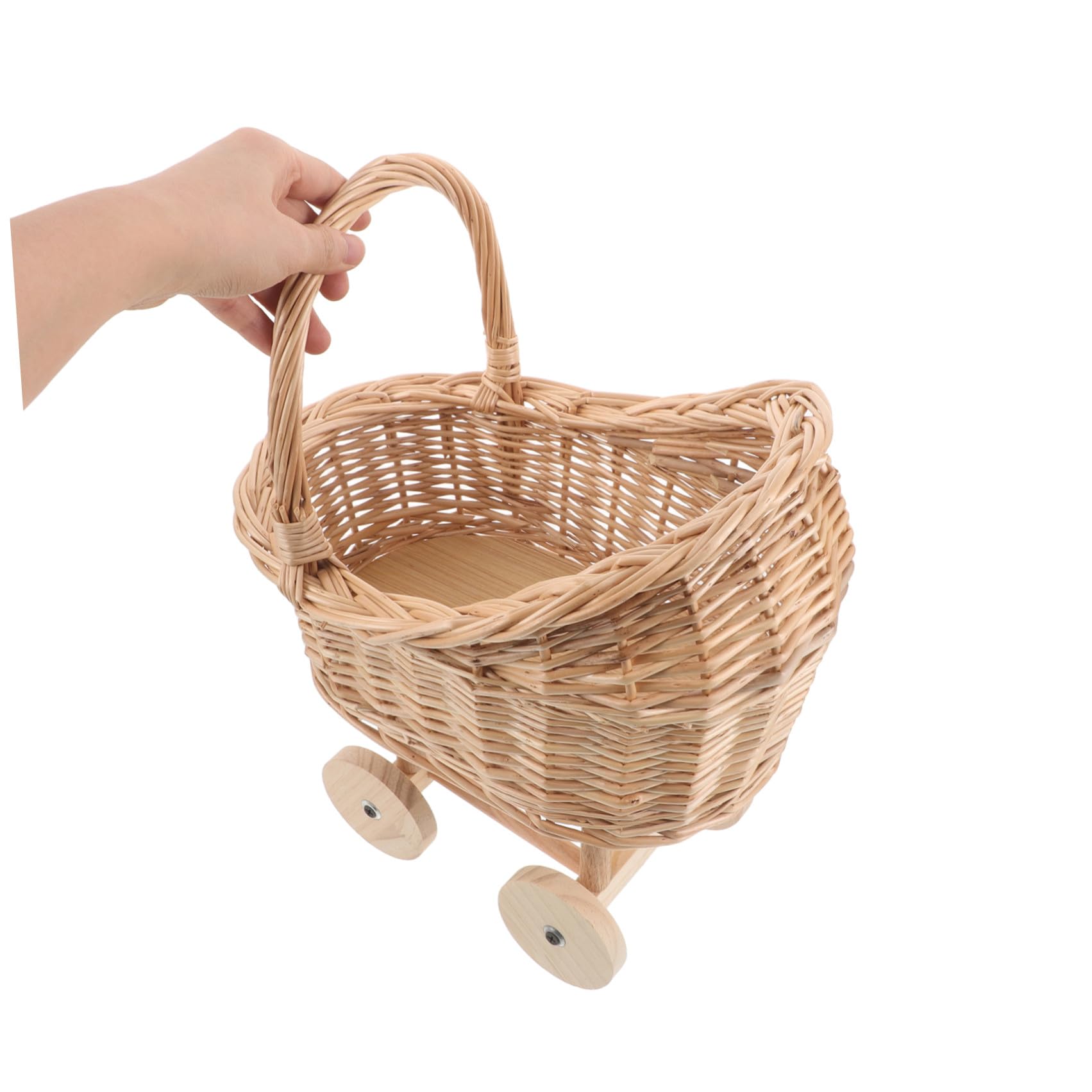 2 Piezas Cesta de Flores 31 Cm Forma de Cochecito, Tejida a Mano
