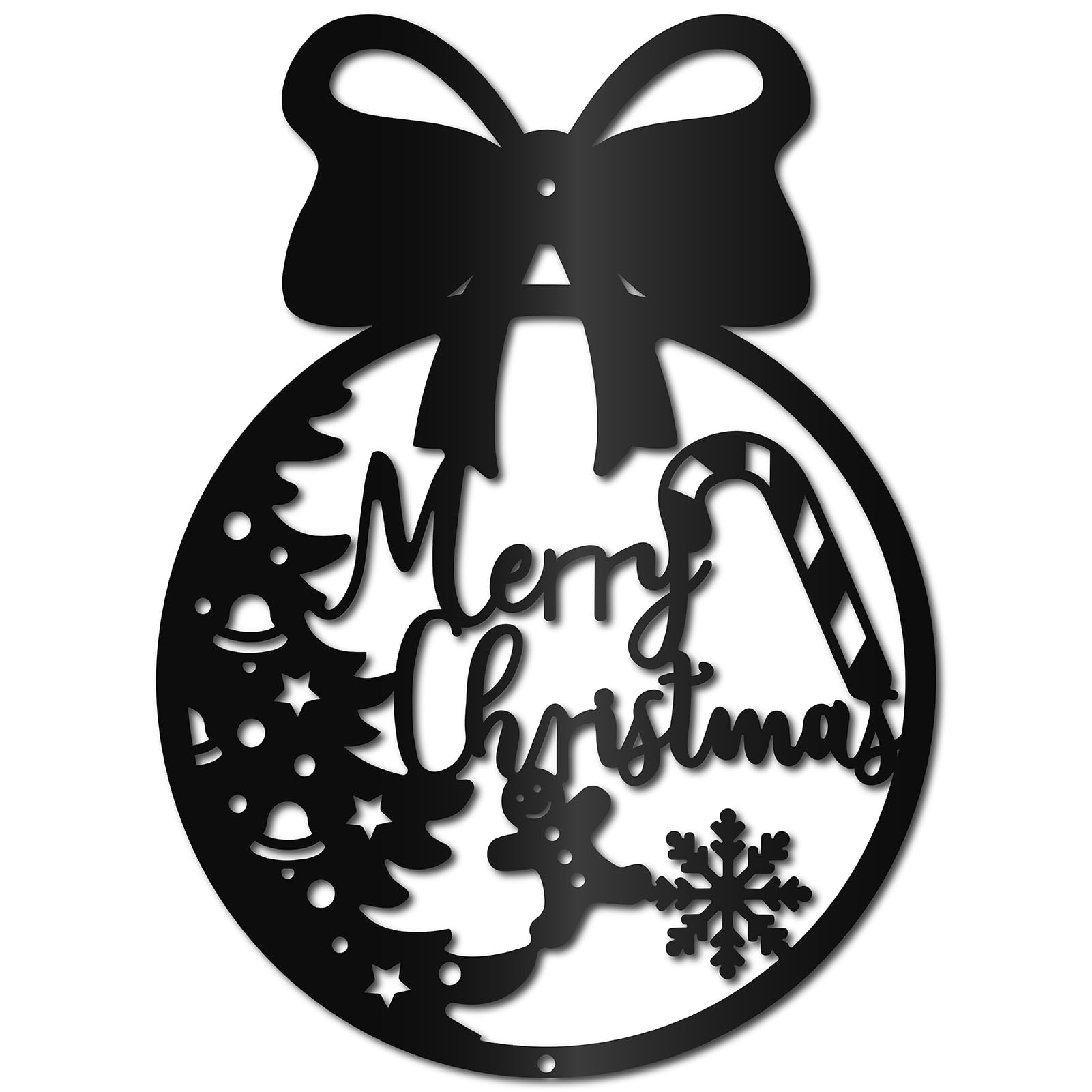 CREATCABIN Feliz Navidad Metal Arte de la Pared Decoración Hierro Arte de la Pared Negro Árbol de Navidad Escultura Hueca Colgante de Una Sola Línea Letrero de Pared Decoración Interior 30 x 22 cm