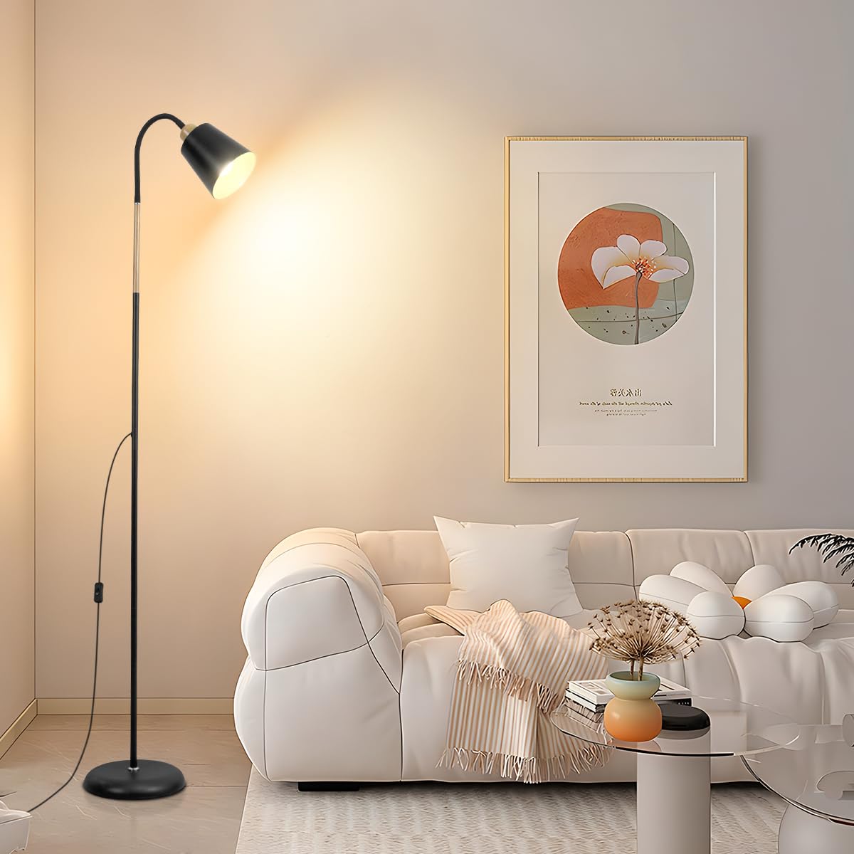 ANTENLICHT VILI | Lámpara de pie para salón y dormitorio, E27, orientable 360°, máx. 60 W, para lectura en sofá o dormitorio, lámpara de pie de metal negro de 159 cm (sin bombilla)