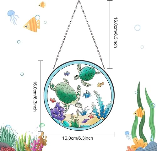 Miniatura 6 de PLIGREAT Suncatchers - Atrapasoles de cristal acrílico con diseño de tortuga, pez marino, adorno colgante de árbol para dormitorio, sala de estar,