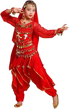 Amazon Co Jp ベリーダンス 衣装 子供用 長袖 4点セット ベリーダンス衣装 子供 青 ハロウィン コスチューム 仮装 パンツ アラビアン衣装 ヒップスカーフ 赤 M 101 1cm おもちゃ