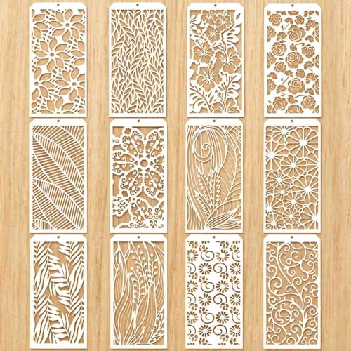 PALUMMA 12 Pièces Pochoirs réutilisables en Plastique Motifs Fleurs, Feuilles & Géométriques à Peinture pour Bricolage, Décoration Murale, Meubles, Textile, Scrapbooking et Artisanat
