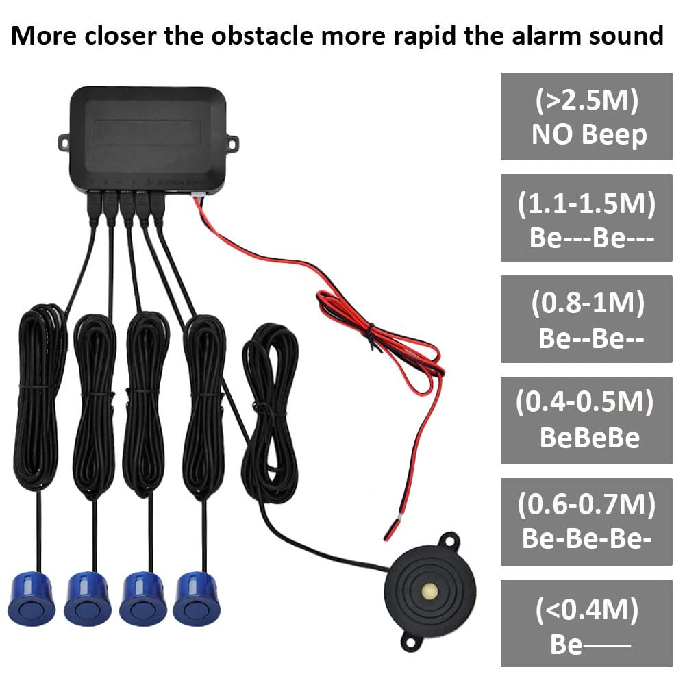 Capteur de Recul Voiture 4 Arrière Capteur Système de Radar de Stationnement Voiture Auto Parcage Système Radar Sonore Buzzer Alarme Distance Bleu